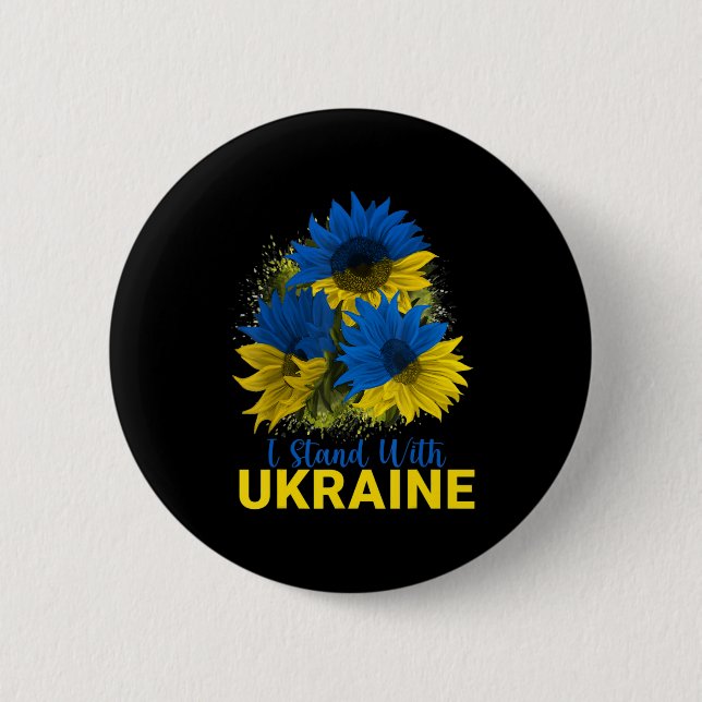 I Stand With Ukraine  Sunflower Flag Peace Free Uk Button (Front)
