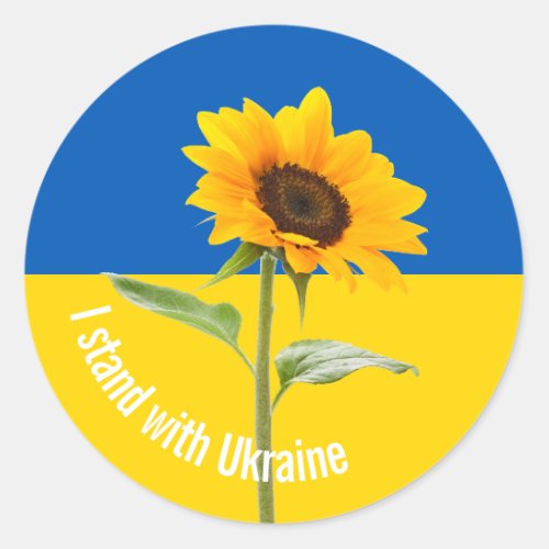 I Stand with Ukraine Sunflower Flag Yellow   Blue Classic Round Sticker