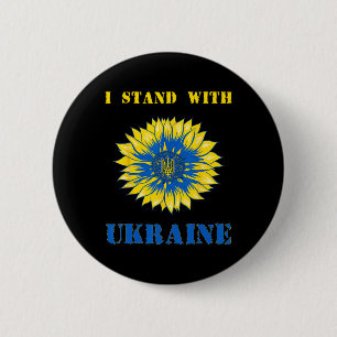 I Stand With Ukraine Sunflower Retro Floral Ukrain Button
