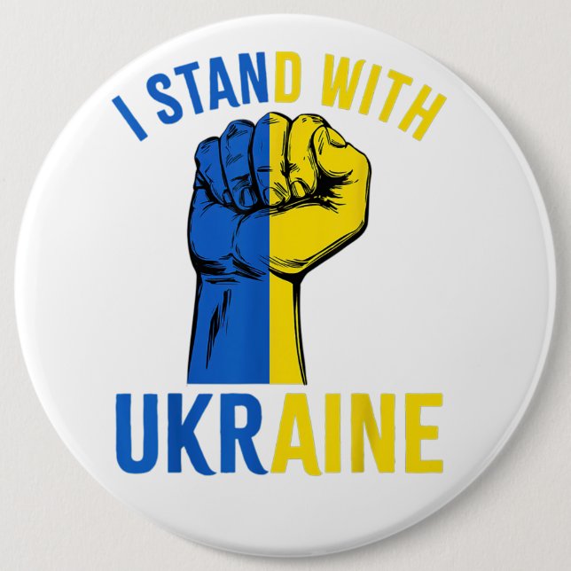 I Stand With Ukraine Support UKRAINE Ukrainian Button (Front)