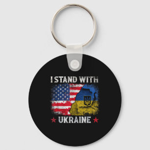 I Stand With Ukraine Support Ukraine Ukrainian Fla Keychain