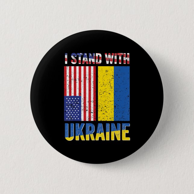 I Stand With Ukraine Support Ukrainian American US Button (Front)