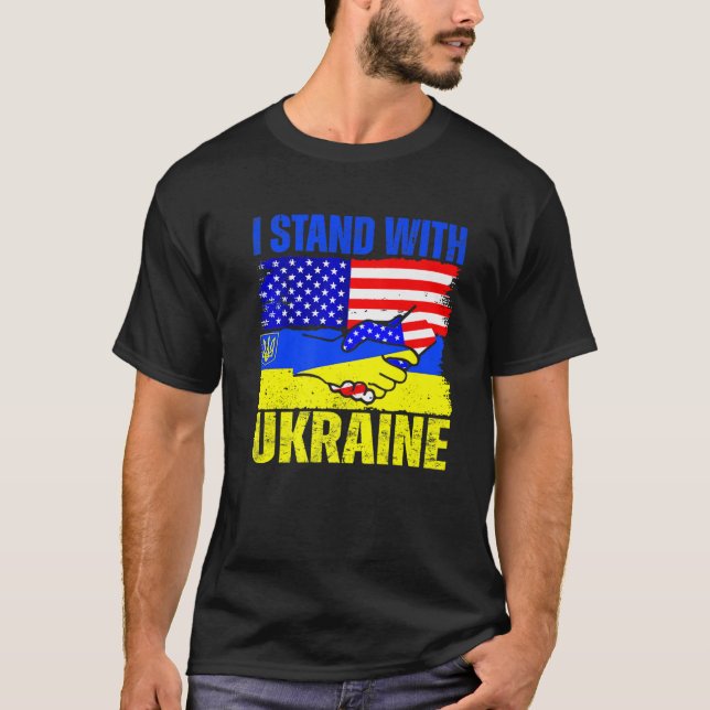 I Stand With Ukraine Support Ukrainian American US T-Shirt (Front)