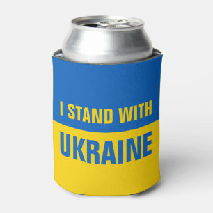I Stand With Ukraine Support Ukrainian Flag Can Cooler