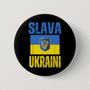 I Stand With Ukraine Support Ukrainian Flag Slava Button