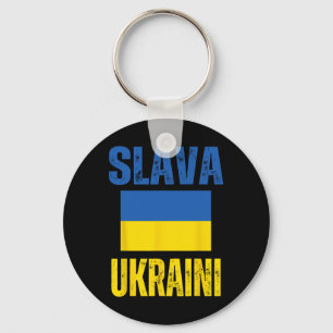 I Stand With Ukraine Support Ukrainian Flag Slava Keychain