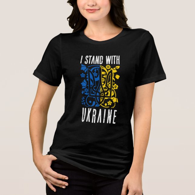 I stand with Ukraine. Trident of Ukraine.  Tri-Blend Shirt (Front)