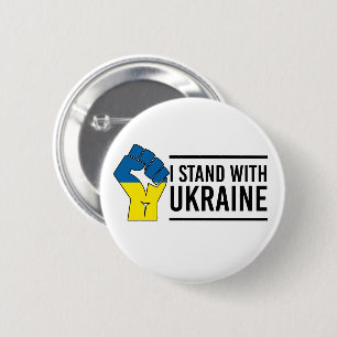 I Stand With Ukraine   Ukraine Flag Hand Fist Button