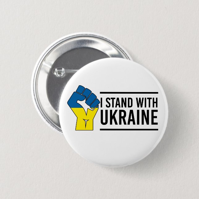 I Stand With Ukraine | Ukraine Flag Hand Fist Button (Front & Back)