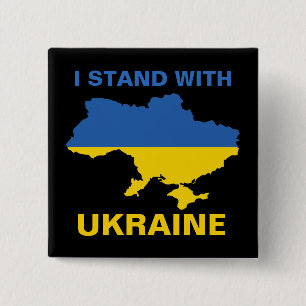 I Stand with Ukraine Ukrainian Flag and Map Button