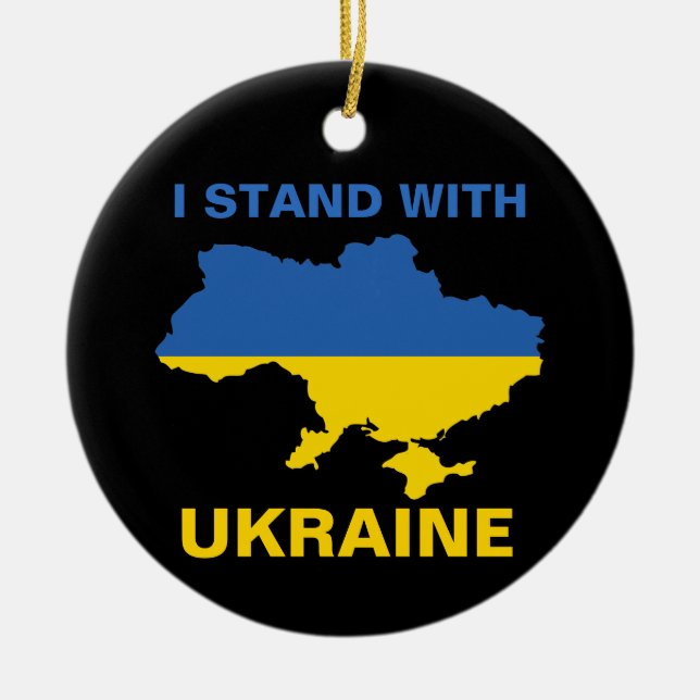 I Stand with Ukraine Ukrainian Flag and Map Ceramic Ornament (Front)