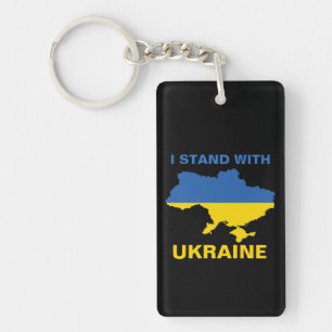 I Stand with Ukraine Ukrainian Flag and Map Keychain