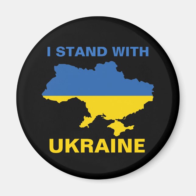 I Stand with Ukraine Ukrainian Flag and Map Magnet (Front)