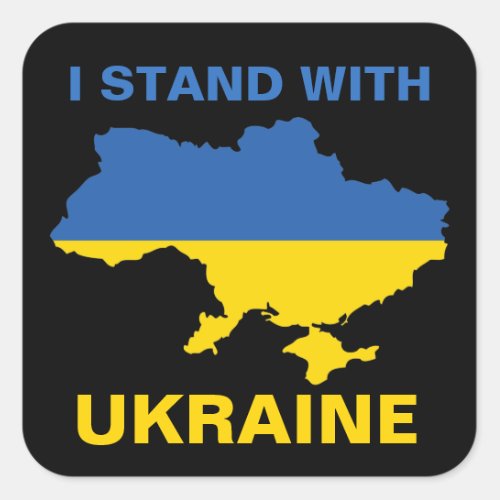 I Stand with Ukraine Ukrainian Flag and Map Square Sticker