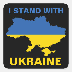 I Stand with Ukraine Ukrainian Flag and Map Square Sticker