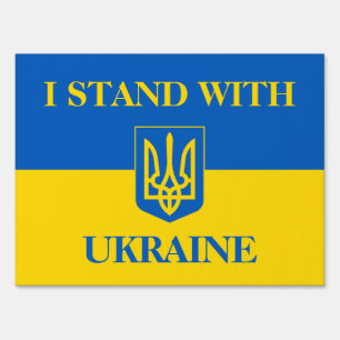I stand with Ukraine. Ukrainian flag and Trident Sign