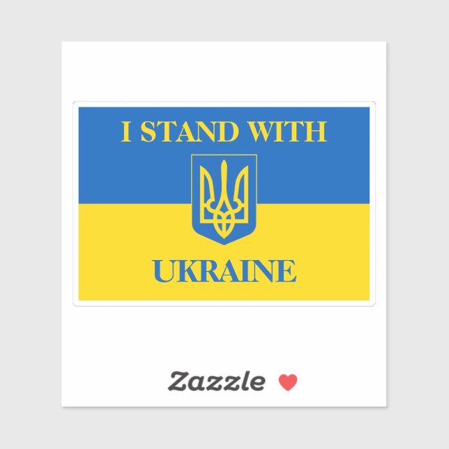 I stand with Ukraine. Ukrainian flag and Trident. Sticker (Sheet)