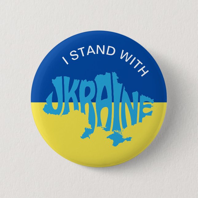 I Stand with Ukraine Ukrainian Flag & Country Map Button (Front)