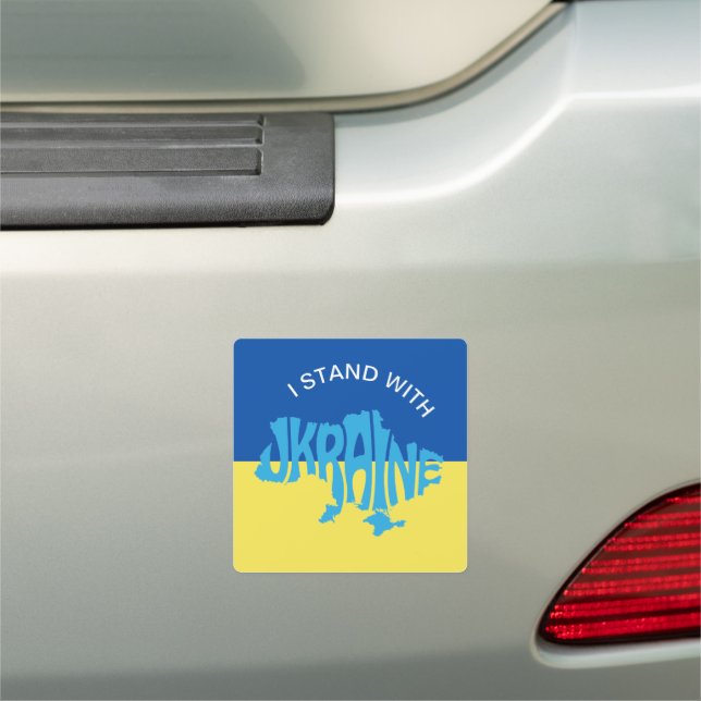 I Stand with Ukraine Ukrainian Flag & Country Map  Car Magnet (In Situ)