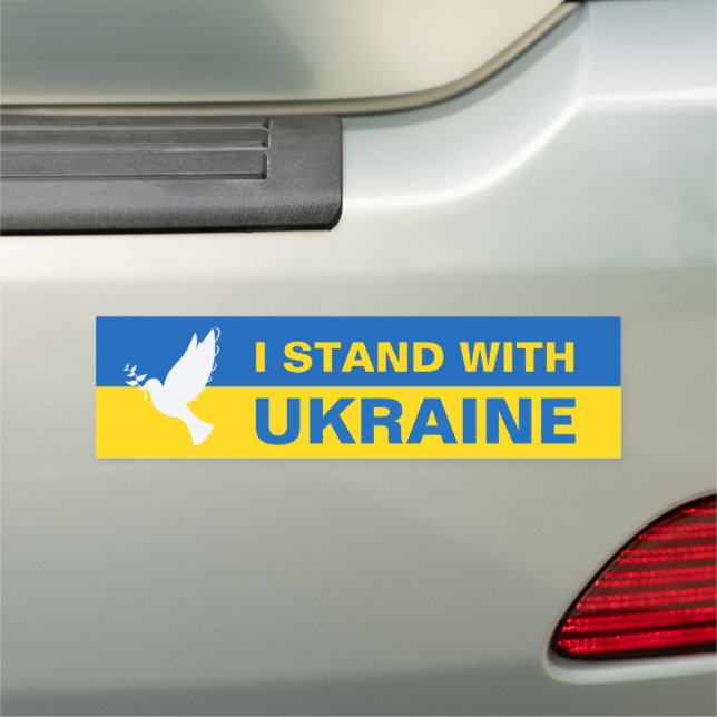 I Stand with Ukraine Ukrainian Flag Dove Peace Car Magnet (In Situ)
