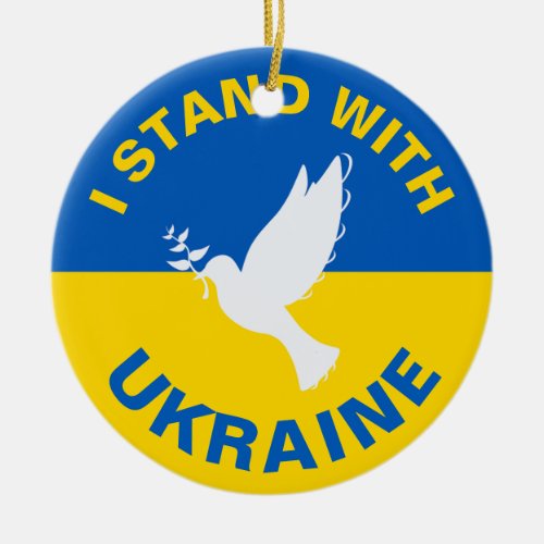 I Stand with Ukraine Ukrainian Flag Dove Peace Ceramic Ornament