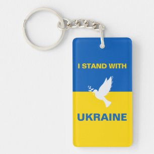 I Stand with Ukraine Ukrainian Flag Dove Peace Keychain