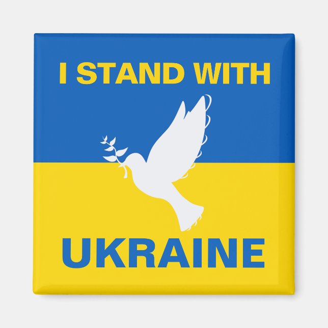 I Stand with Ukraine Ukrainian Flag Dove Peace Magnet (Front)