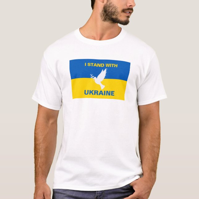 I Stand with Ukraine Ukrainian Flag Dove Peace T-Shirt (Front)