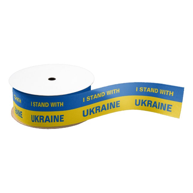 I Stand with Ukraine Ukrainian Flag Grosgrain Ribbon (Spool)