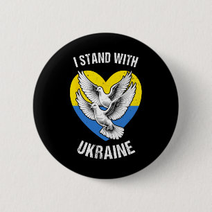 I Stand With Ukraine Ukrainian Flag Heart Doves Pe Button