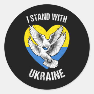 I Stand With Ukraine Ukrainian Flag Heart Doves Pe Classic Round Sticker