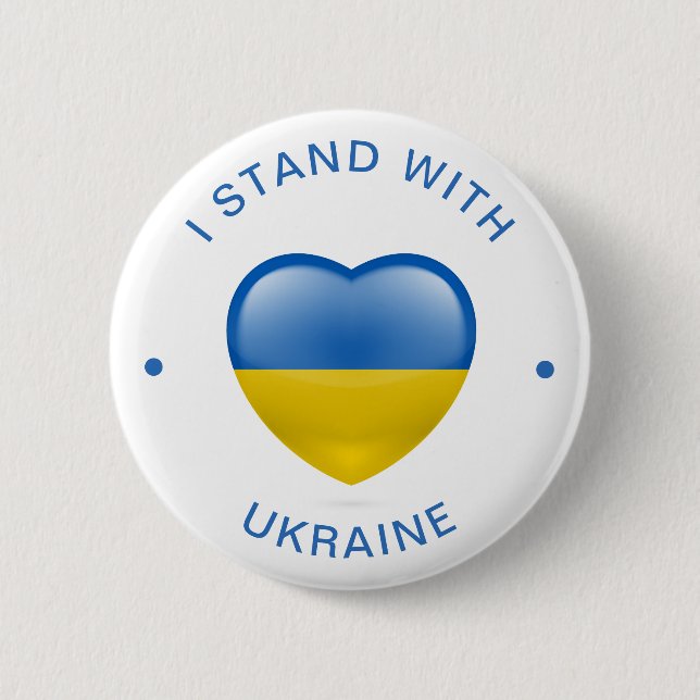 I Stand with Ukraine Ukrainian Flag Love Heart Button (Front)