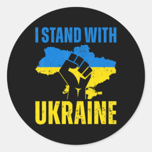 I Stand With Ukraine Ukrainian Flag Rise Fist Peac Classic Round Sticker