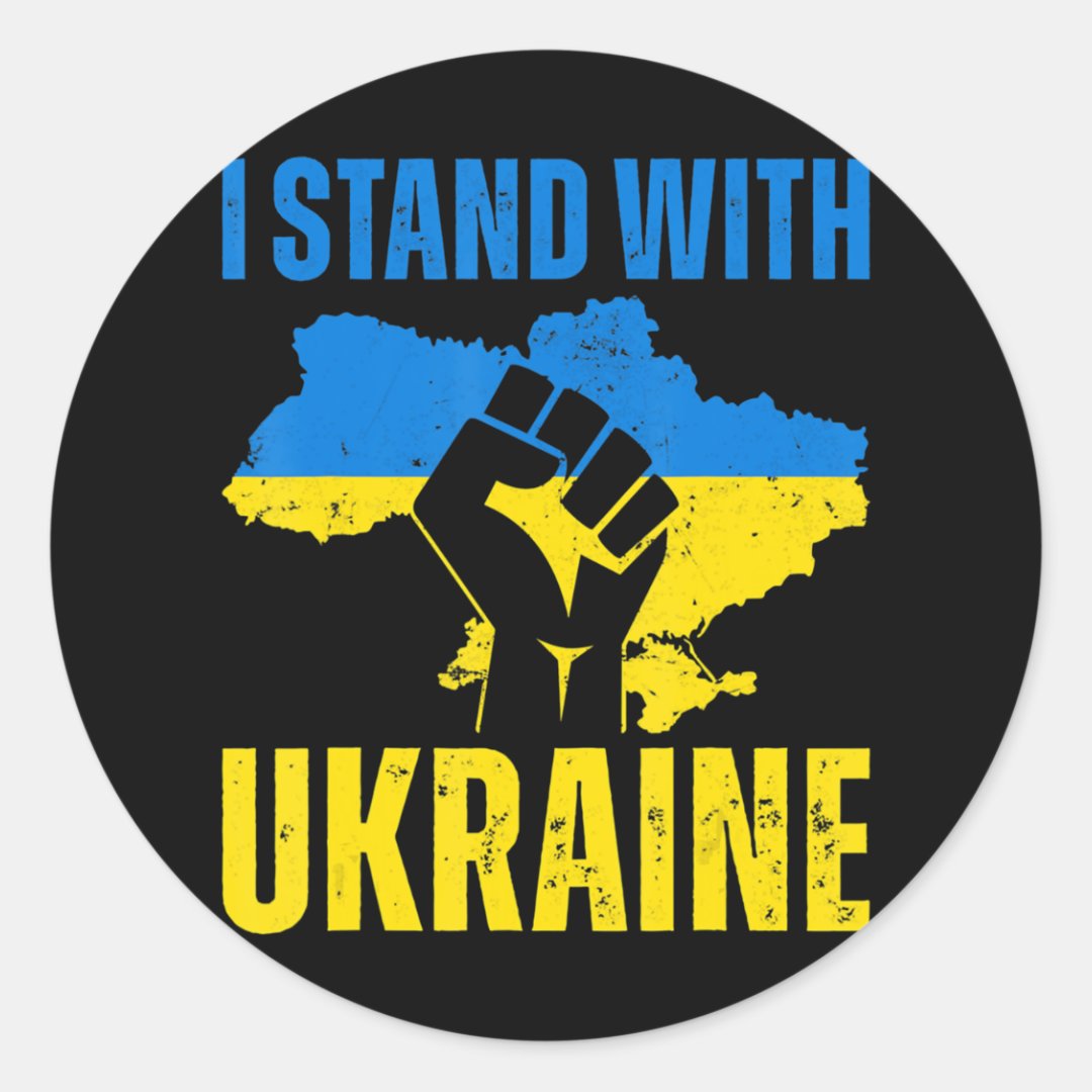 I Stand With Ukraine Ukrainian Flag Rise Fist Peac Classic Round ...