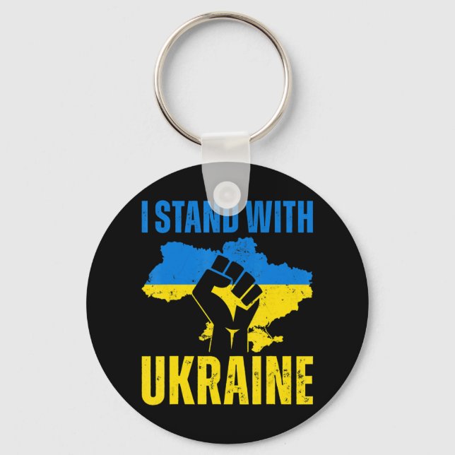 I Stand With Ukraine Ukrainian Flag Rise Fist Peac Keychain (Front)