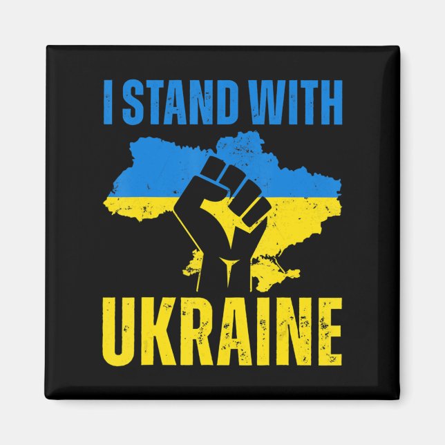 I Stand With Ukraine Ukrainian Flag Rise Fist Peac Magnet (Front)