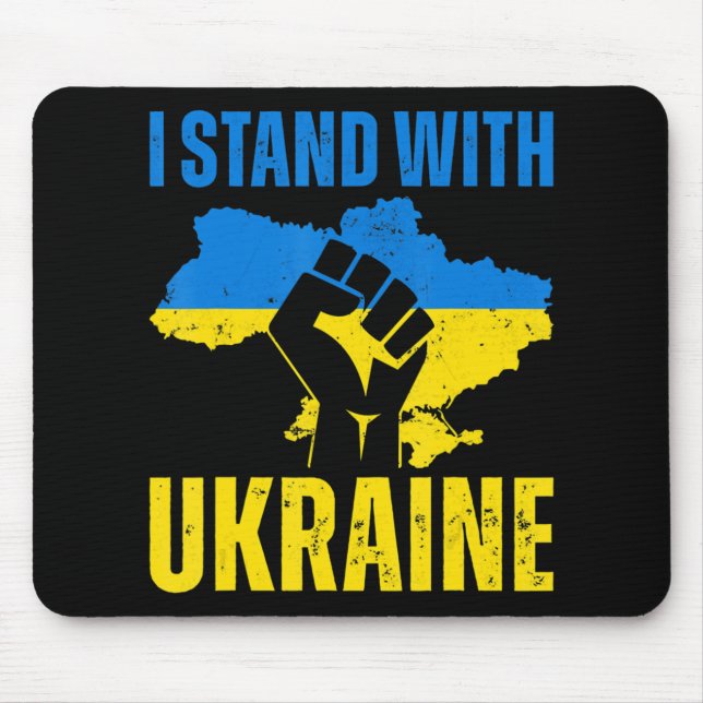I Stand With Ukraine Ukrainian Flag Rise Fist Peac Mouse Pad (Front)