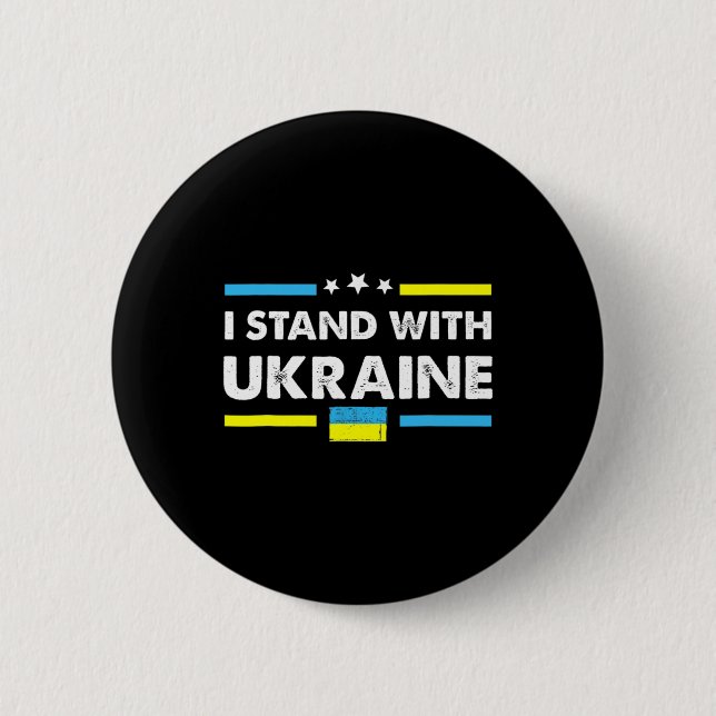 I Stand With Ukraine Ukrainian Flag Supporting Ukr Button (Front)