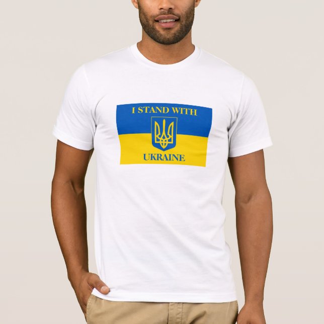 I Stand With Ukraine & Ukrainian Flag & Trident T-Shirt (Front)