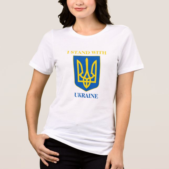 I Stand With Ukraine. Ukrainian Flag & Trident Tri-Blend Shirt (Front)