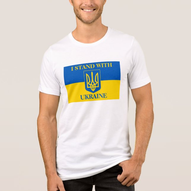 I Stand With Ukraine & Ukrainian Flag & Trident Tri-Blend Shirt (Front)