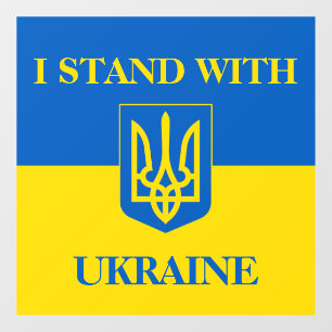 I Stand With Ukraine. Ukrainian Flag & Trident. Window Cling