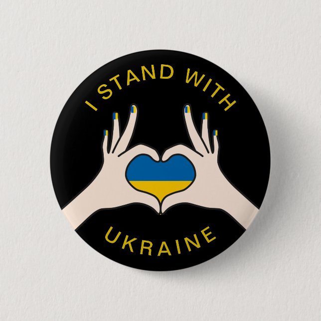 I Stand with Ukraine Ukrainian National Flag Heart Button (Front)