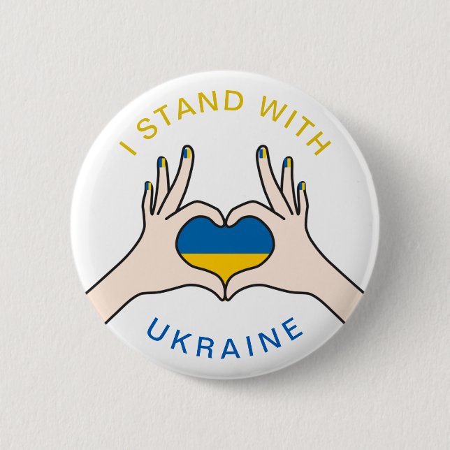 I Stand with Ukraine Ukrainian National Flag Heart Button (Front)