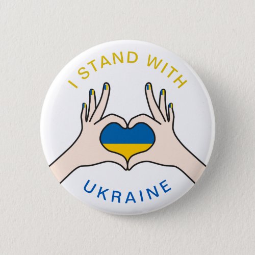 I Stand with Ukraine Ukrainian National Flag Heart Button