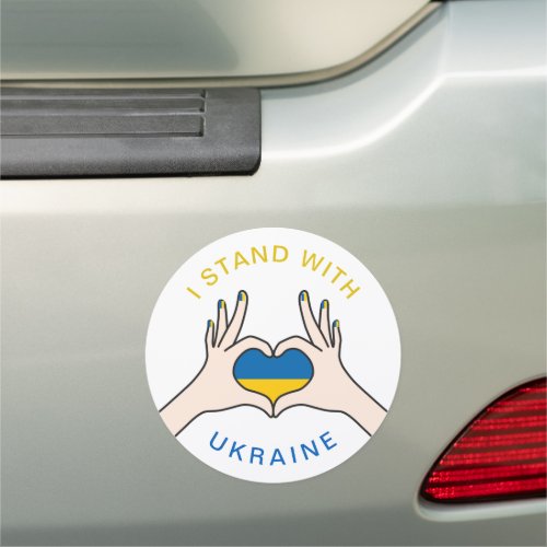 I Stand with Ukraine Ukrainian National Flag Heart Car Magnet