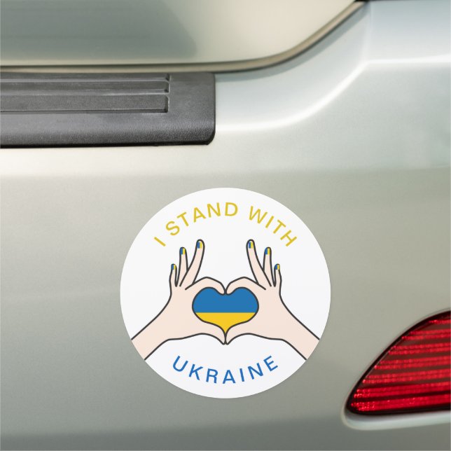 I Stand with Ukraine Ukrainian National Flag Heart Car Magnet (In Situ)