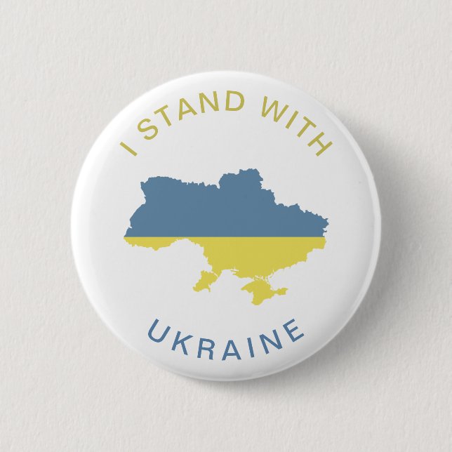 I Stand with Ukraine Ukrainian National Flag Map  Button (Front)