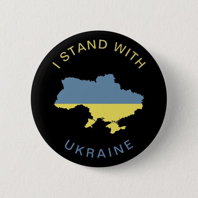 I Stand with Ukraine Ukrainian National Flag Map   Button (Front)