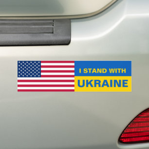 I Stand With Ukraine USA American Flag Solidarity Bumper Sticker